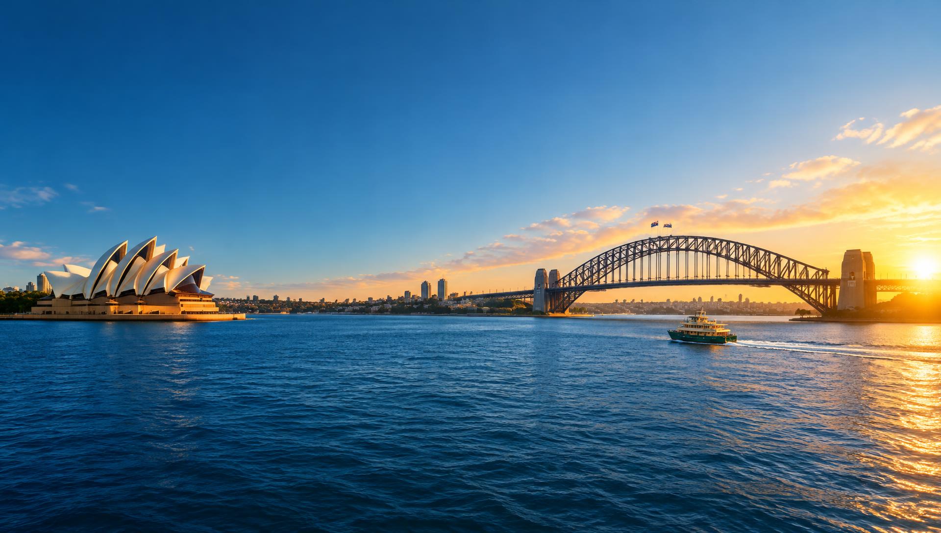 Sydney Opera House and Harbour Bridge at sunrise